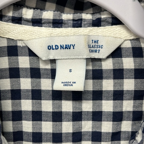 Old Navy The Classic Short Navy Blue Gingham Check Cotton Button Down Small - Picture 3 of 7